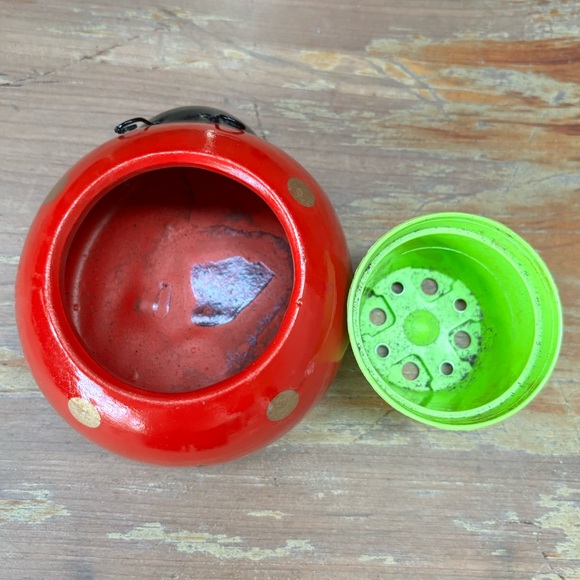 Rocket Farms Red Lovebug Ladybug Mini Planter Gold Polka Dots - Picture 7 of 10